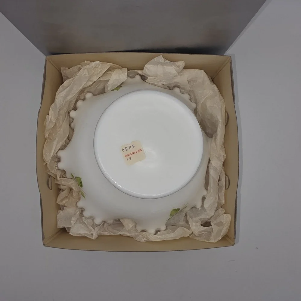VINTAGE FENTON Silver Crest Milk Glass Footed Flared Bowl Violets Personalized